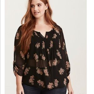 Torrid Floral Print Chiffon Pintuck Top